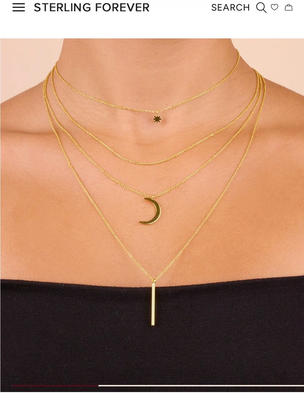 Sterling Forever Gold Layered Moon & Bar Necklace Set.